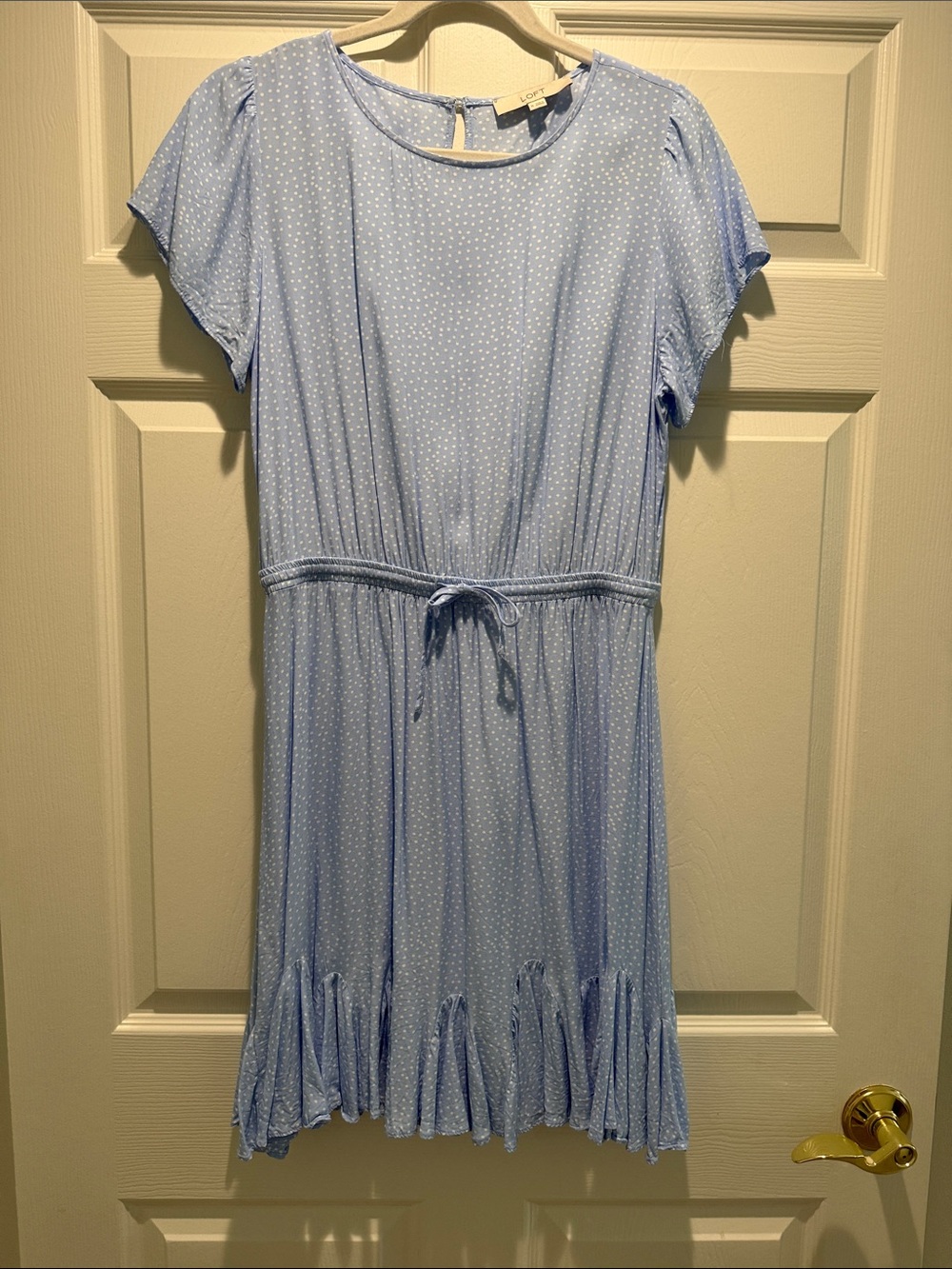 Women’s Light Blue Polka Dot Drawstring Waist Dress